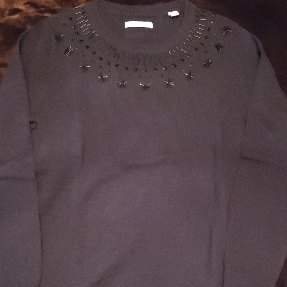 Jack Wills Midnight Black Embellished Wool Sweater, Sz 4